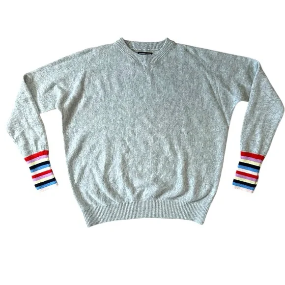Michael Lauren 100% Cashmere RUPERT LE DRAPED SWEATER Gray Sweater Striped Cuffs